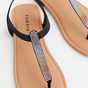 "ALWAYS PROUD" Rainbow Embellished T-Strap Stretch Sandal size 9 (Extra Wide)